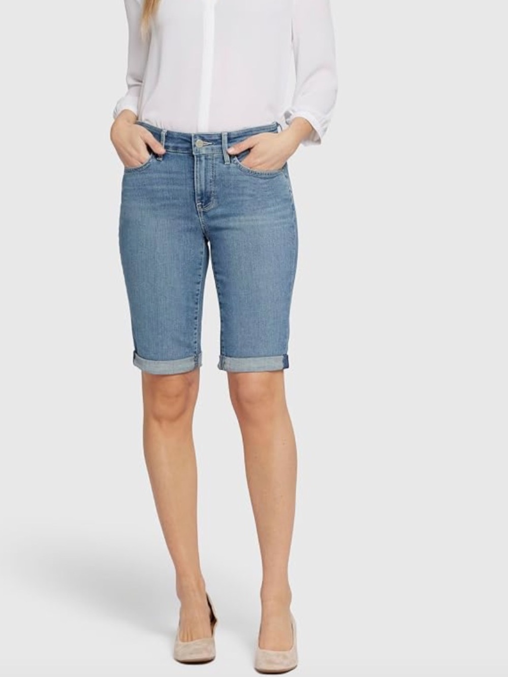 NYDJ Briella Denim Bermuda Shorts blue heyburn wash Liftxtuck technology sz 12
